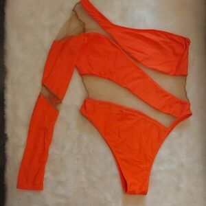 Fashion Nova Vibrant Orange Asymmetrical One-Piece